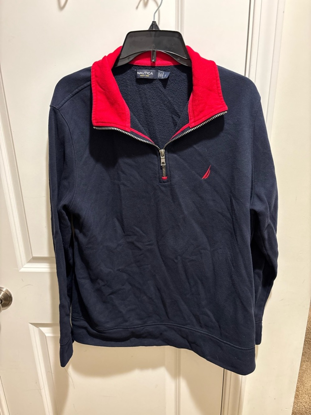 Nautica Men's Navy Quarter-Zip Pullover with Red Contrast Collar